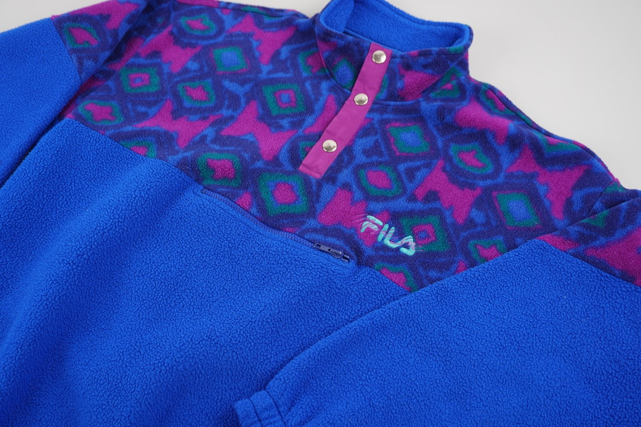90s Fila Magic Line Crazy Fleece Blue Purple XL