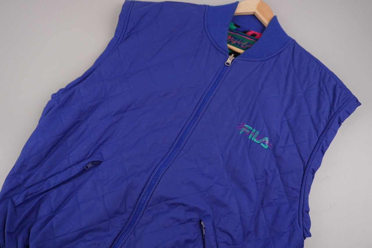 90s Fila Magic Line Crazy Fleece Vest Blue Pink XL