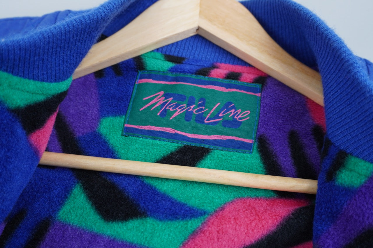90s Fila Magic Line Crazy Fleece Vest Blue Pink XL