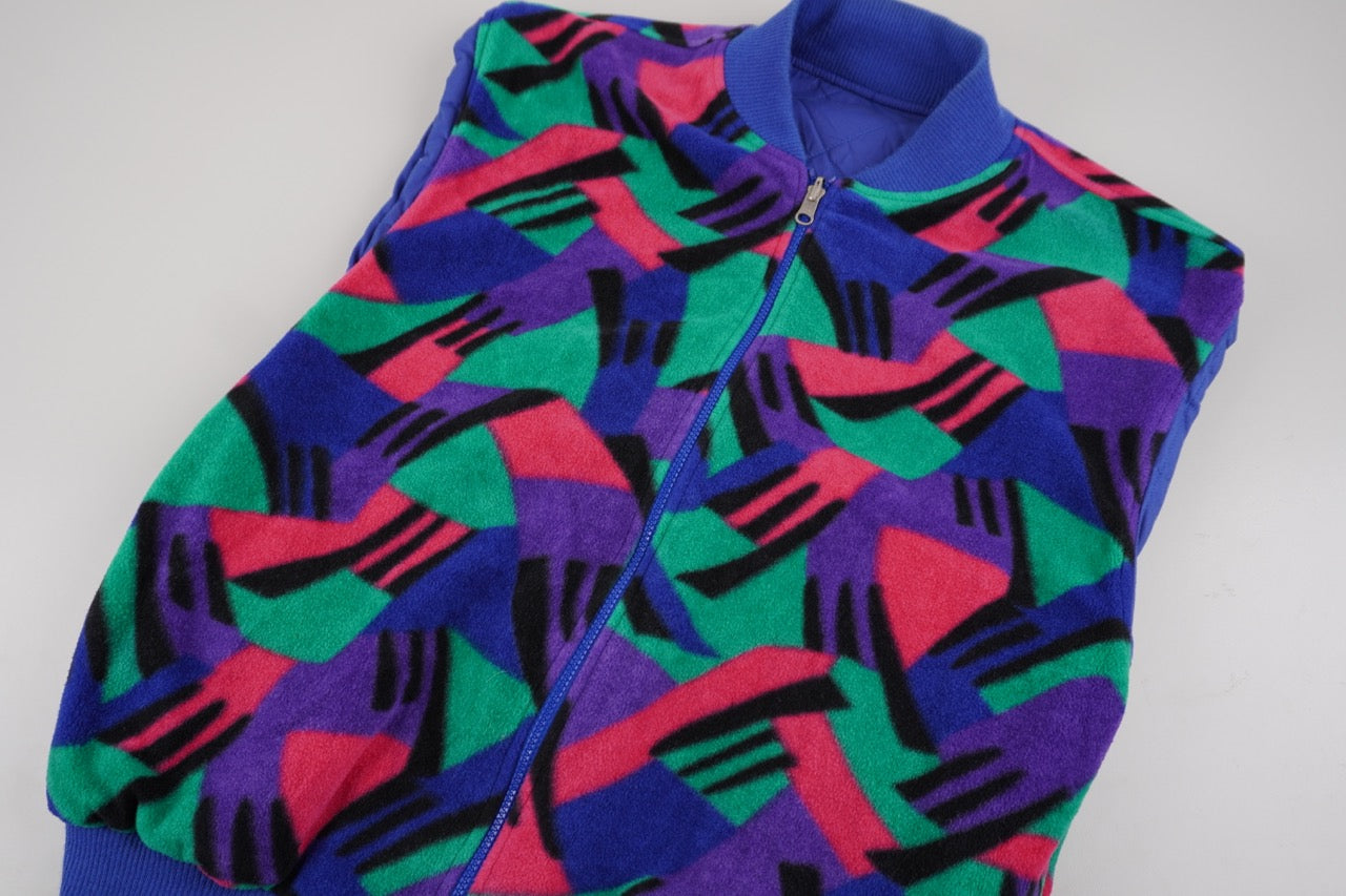 90s Fila Magic Line Crazy Fleece Vest Blue Pink XL