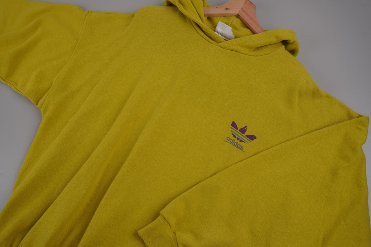 90s Adidas Hoodie Yellow/Green L