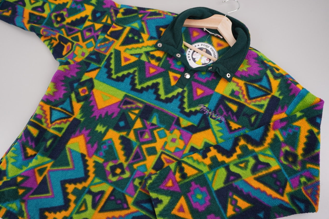90s Fila Magic Line Crazy Fleece Green Orange XL