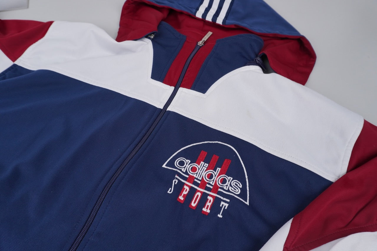 90s Adidas Hoodie Trackjacket Navy white red M