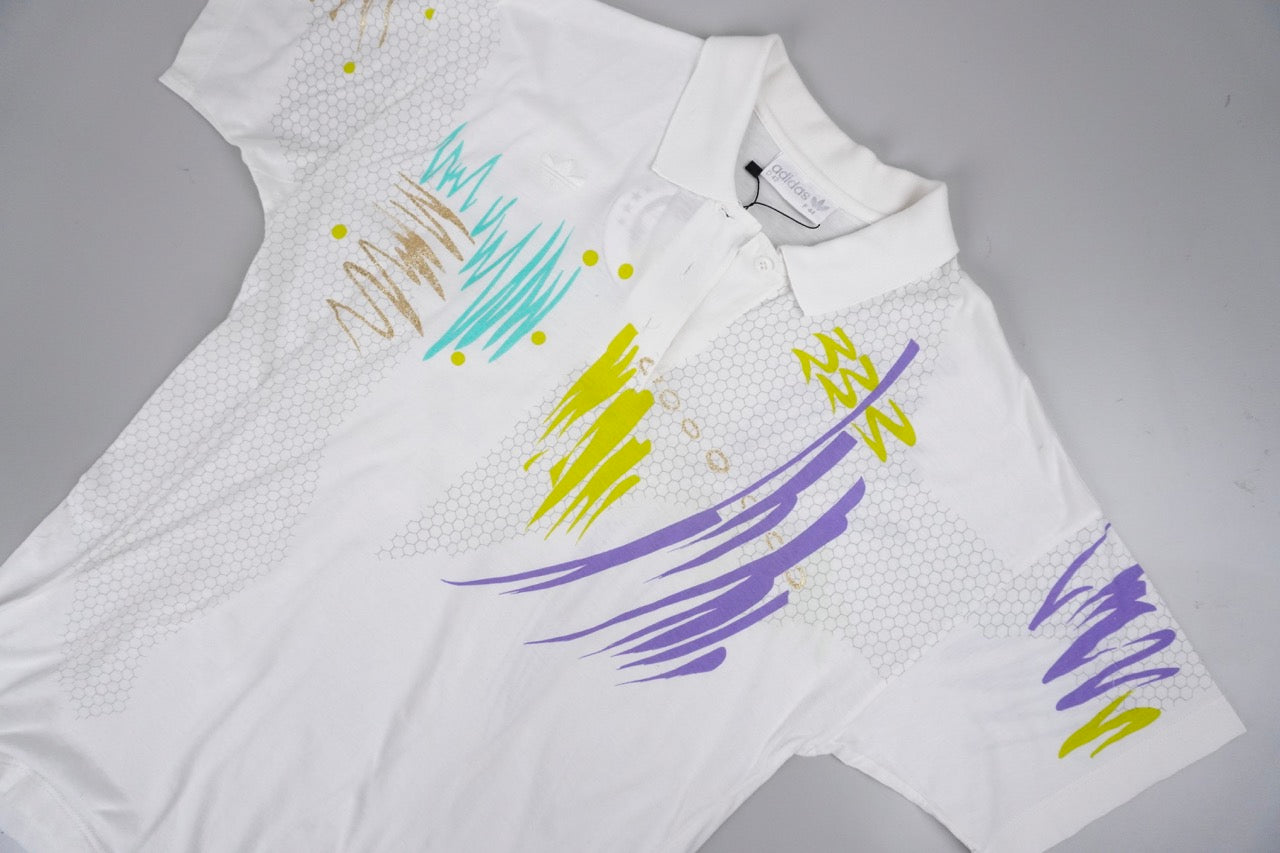 90s Adidas Polo Shirt White Multi M