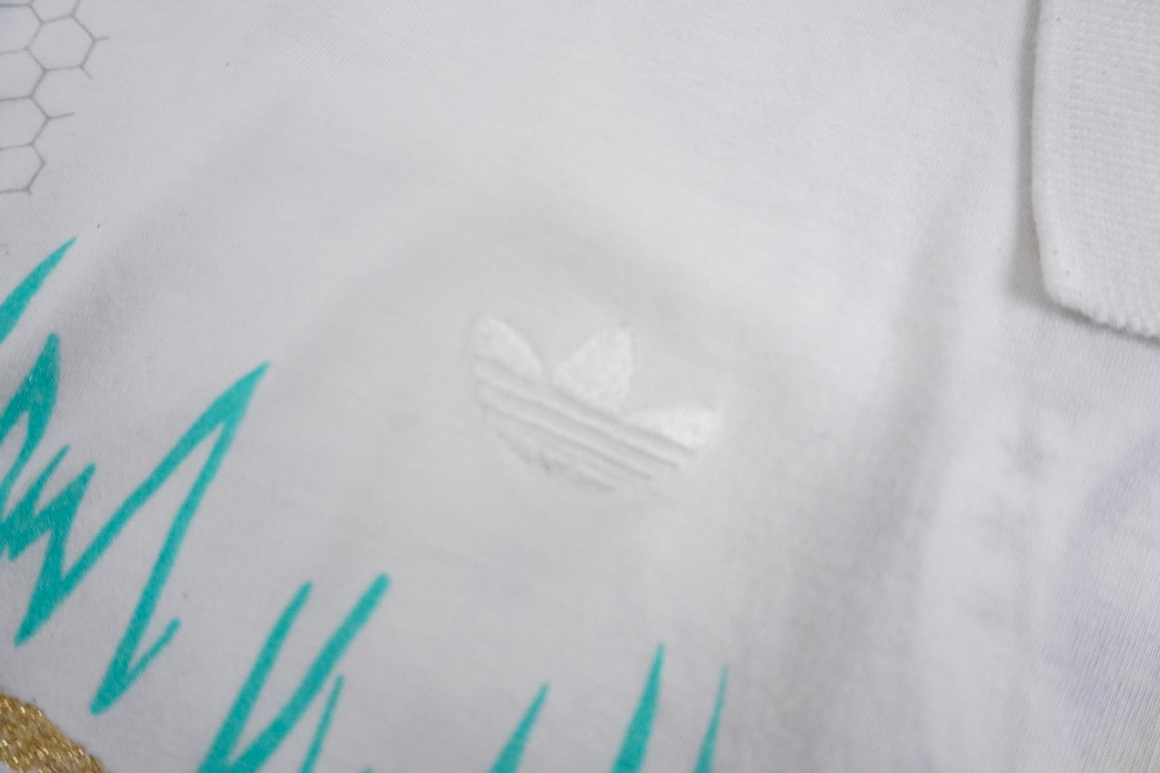 90s Adidas Polo Shirt White Multi M