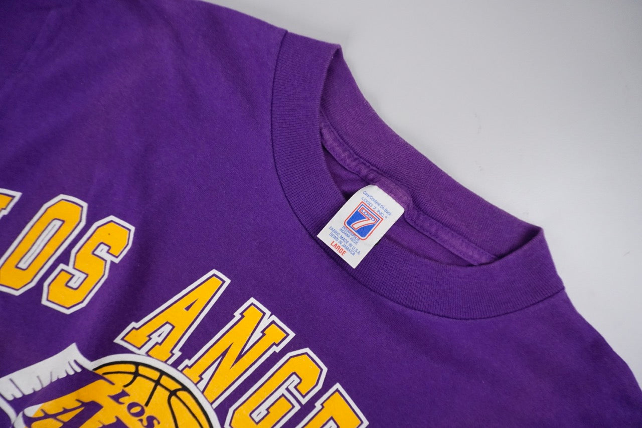 90s Logo 7 LA Lakers NBA T-shirt Purple L