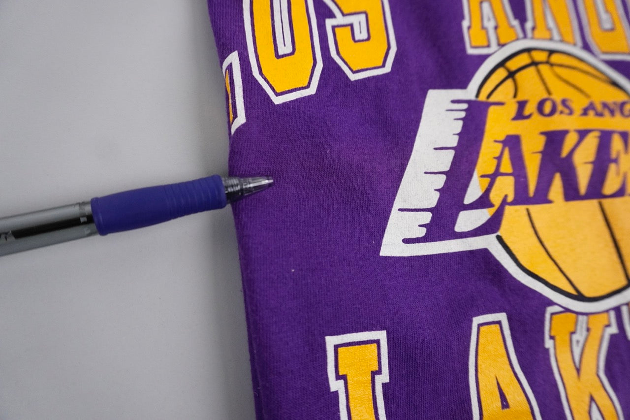 90s Logo 7 LA Lakers NBA T-shirt Purple L