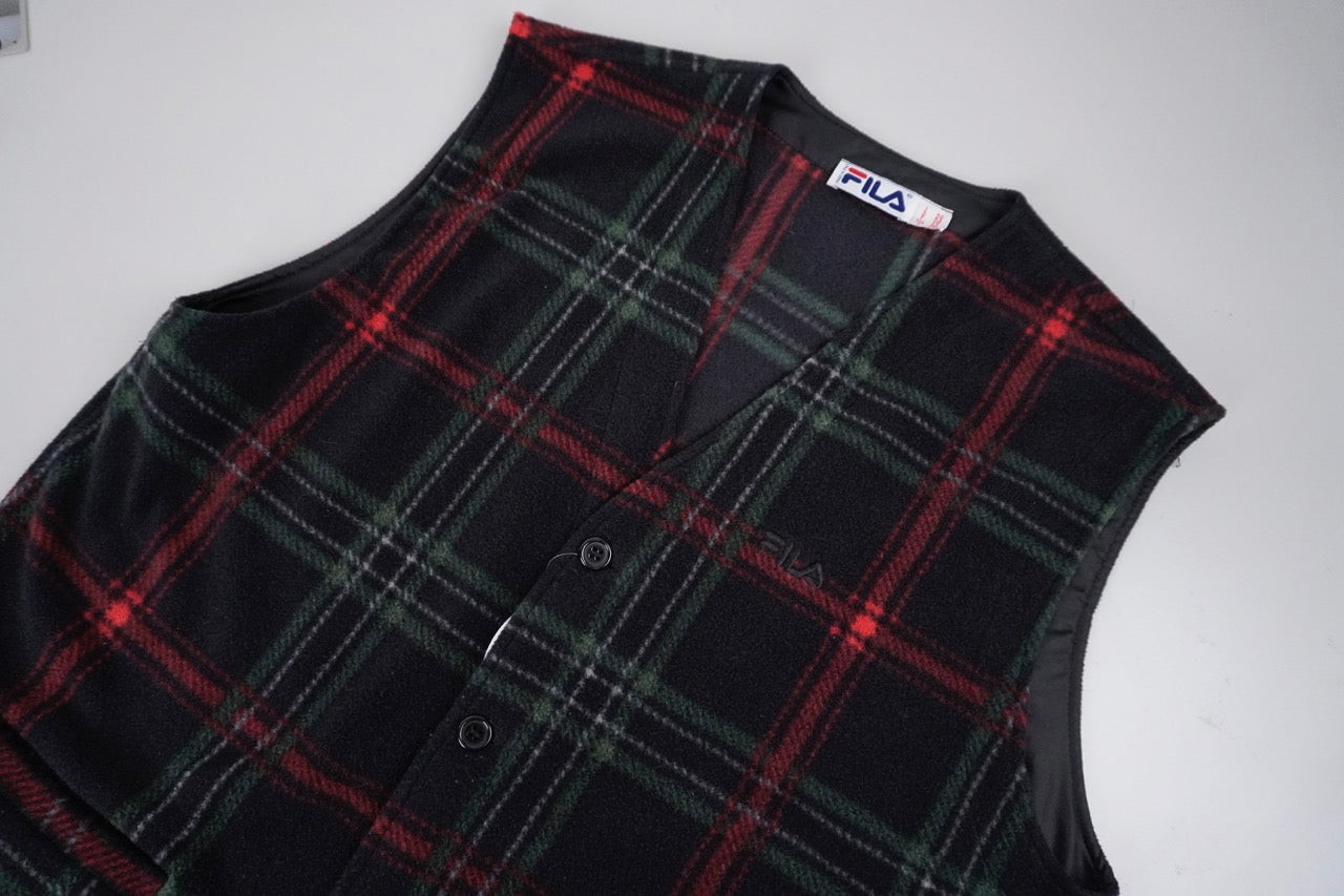 90s Fila Fleece Vest Black Red XL/XXL