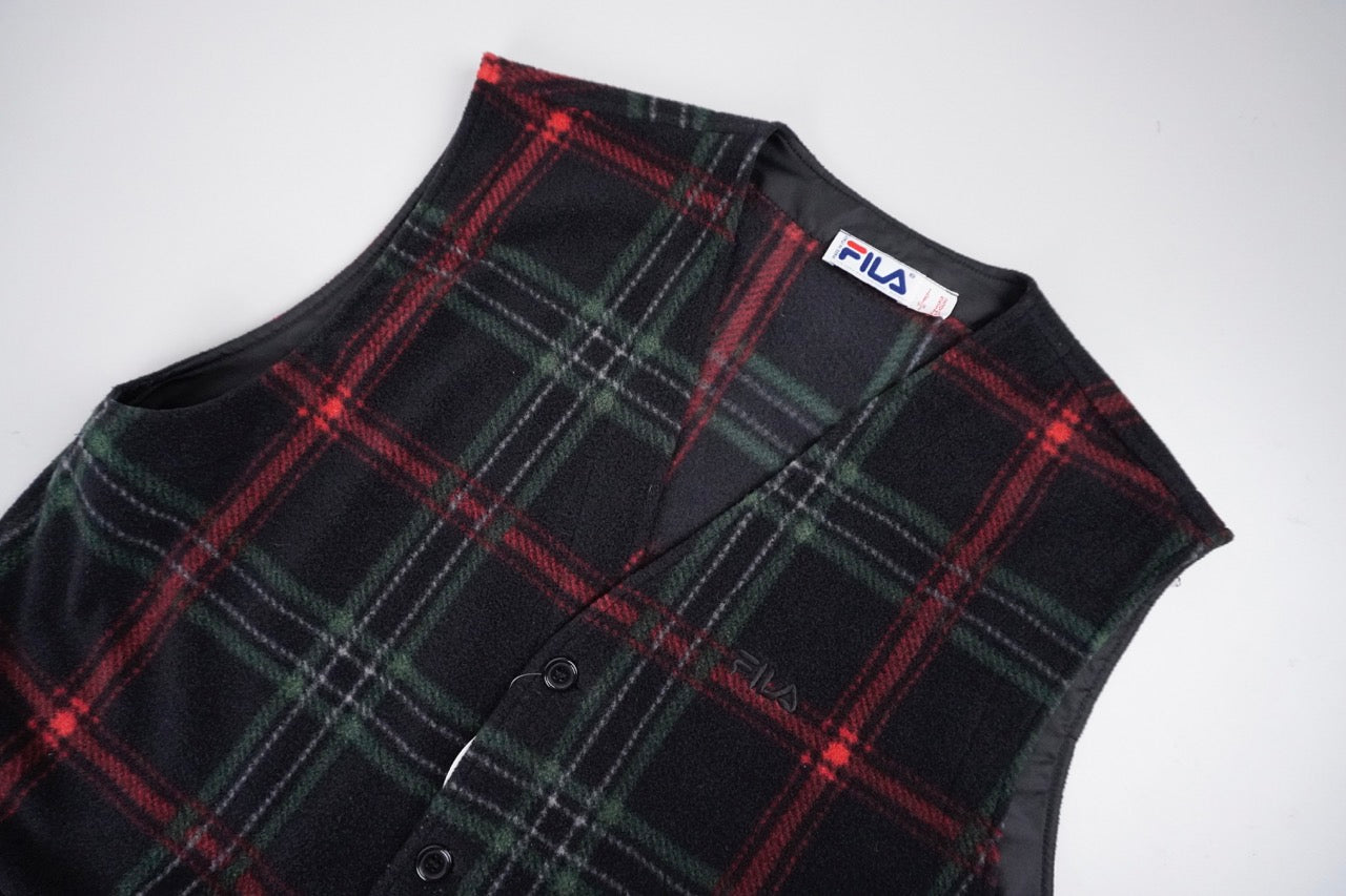90s Fila Fleece Vest Black Red XL/XXL