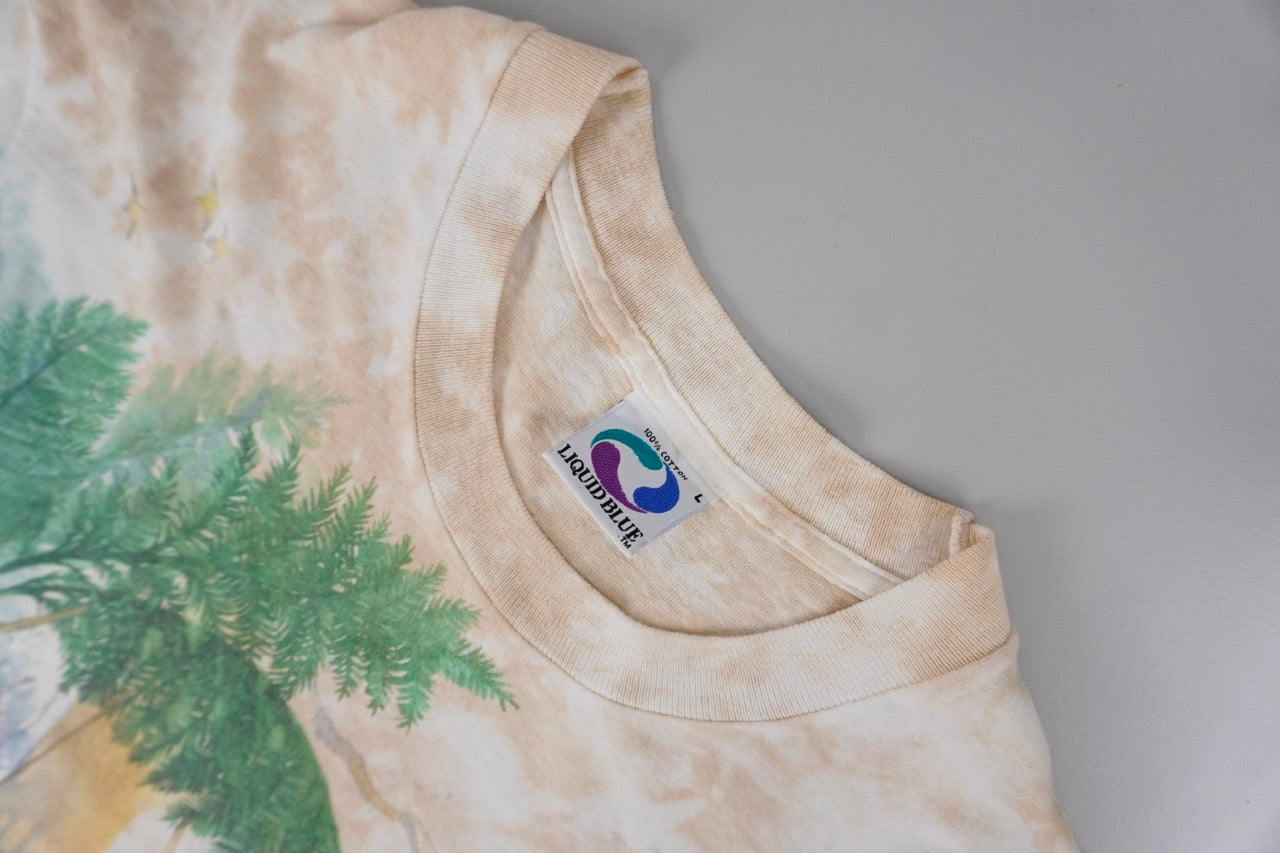 90s Liquid blue T-shirt Beige Green L