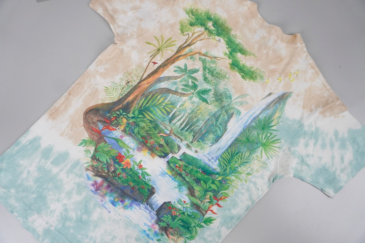 90s Liquid blue T-shirt Beige Green L