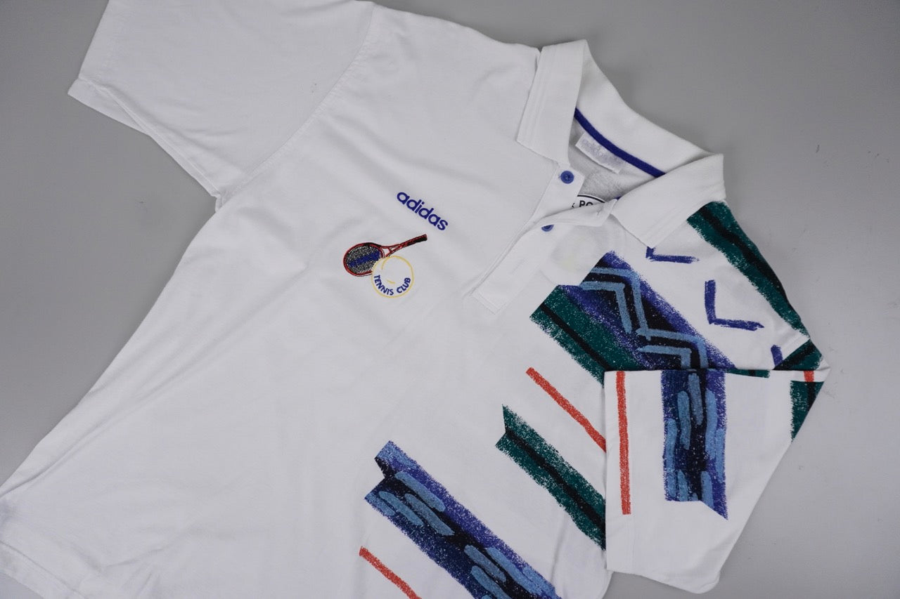 90s Adidas Tennis Polo White Green L