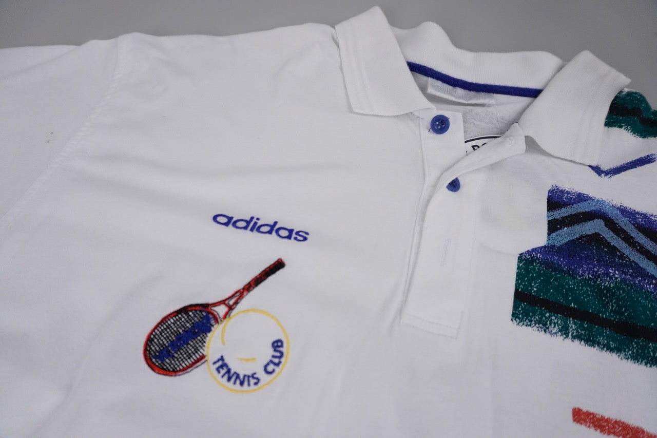 90s Adidas Tennis Polo White Green L