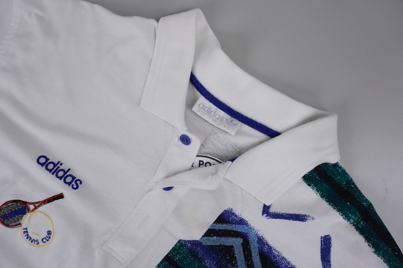 90s Adidas Tennis Polo White Green L