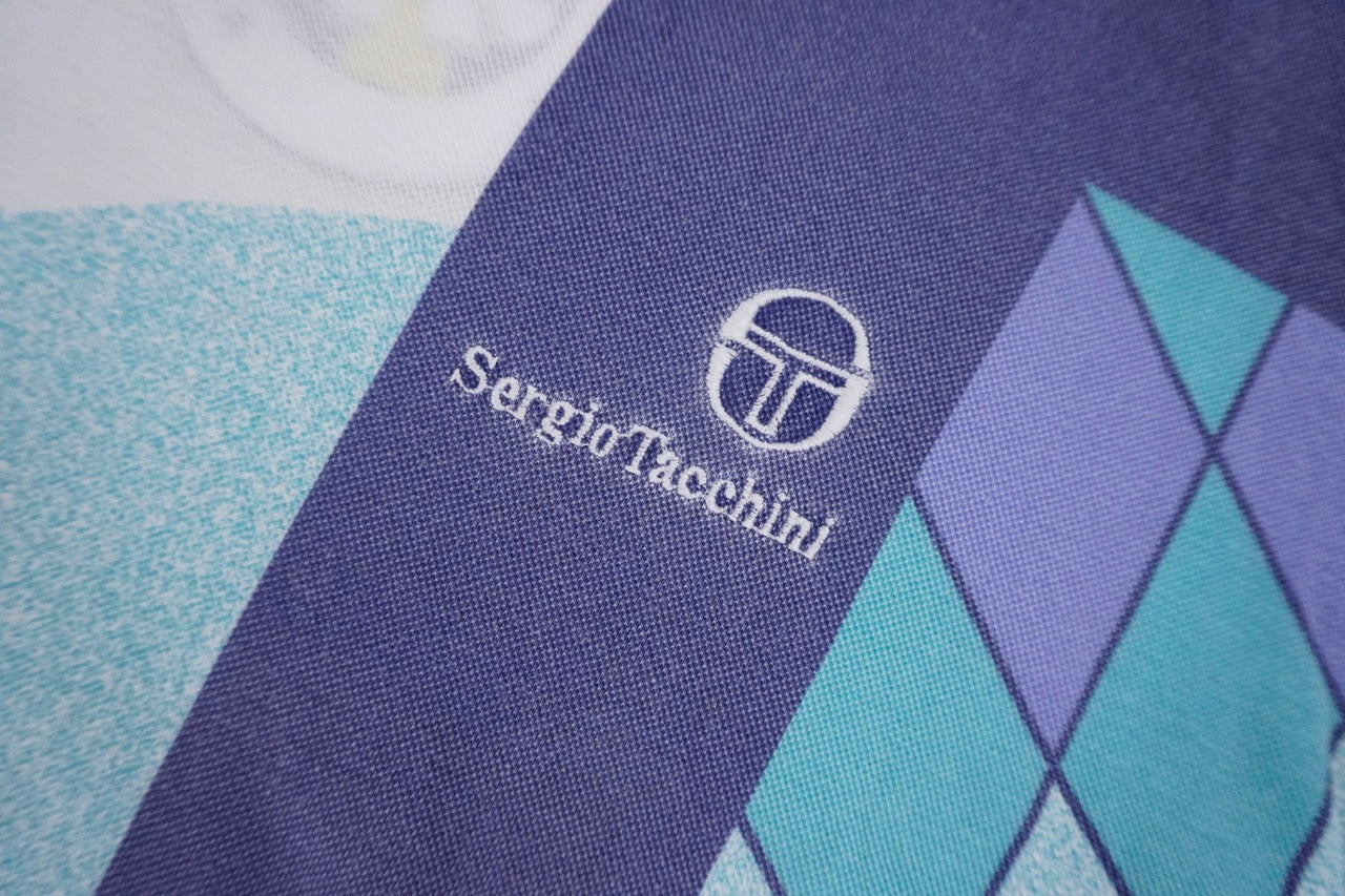 80s Sergio Tacchini T-shirt White Blue, turquoise M