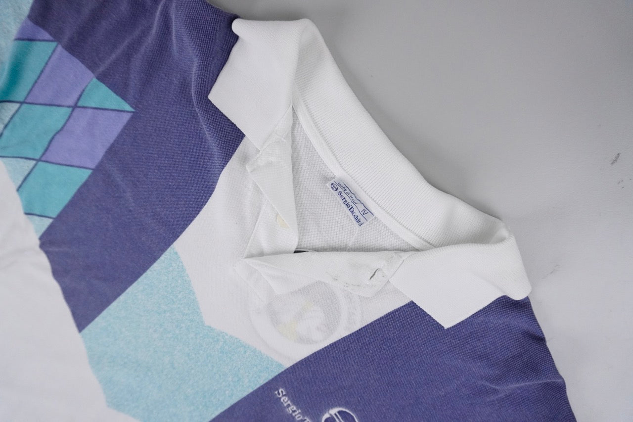 80s Sergio Tacchini T-shirt White Blue, turquoise M