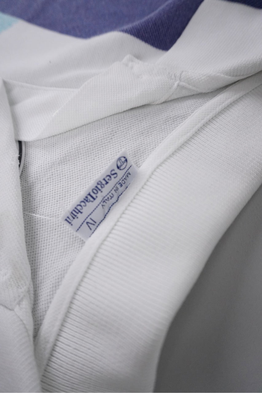 80s Sergio Tacchini T-shirt White Blue, turquoise M