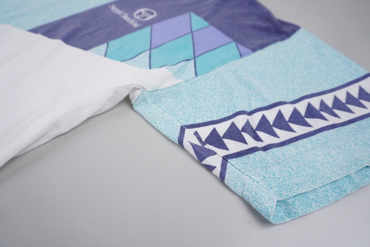80s Sergio Tacchini T-shirt White Blue, turquoise M