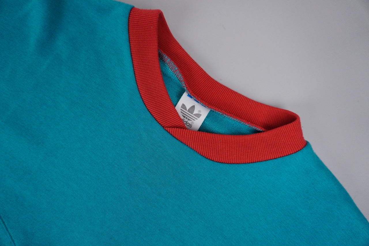 00s Adidas Sweatshirt Turquoise Red L