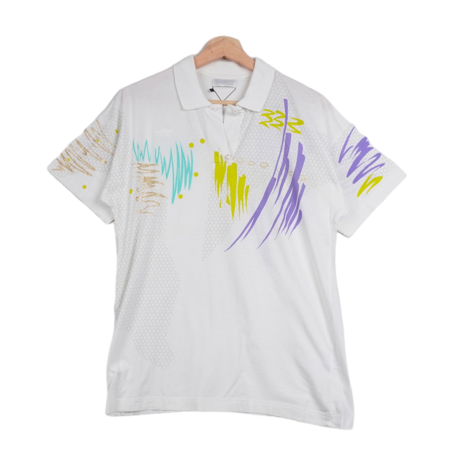 90s Adidas Polo Shirt White Multi M