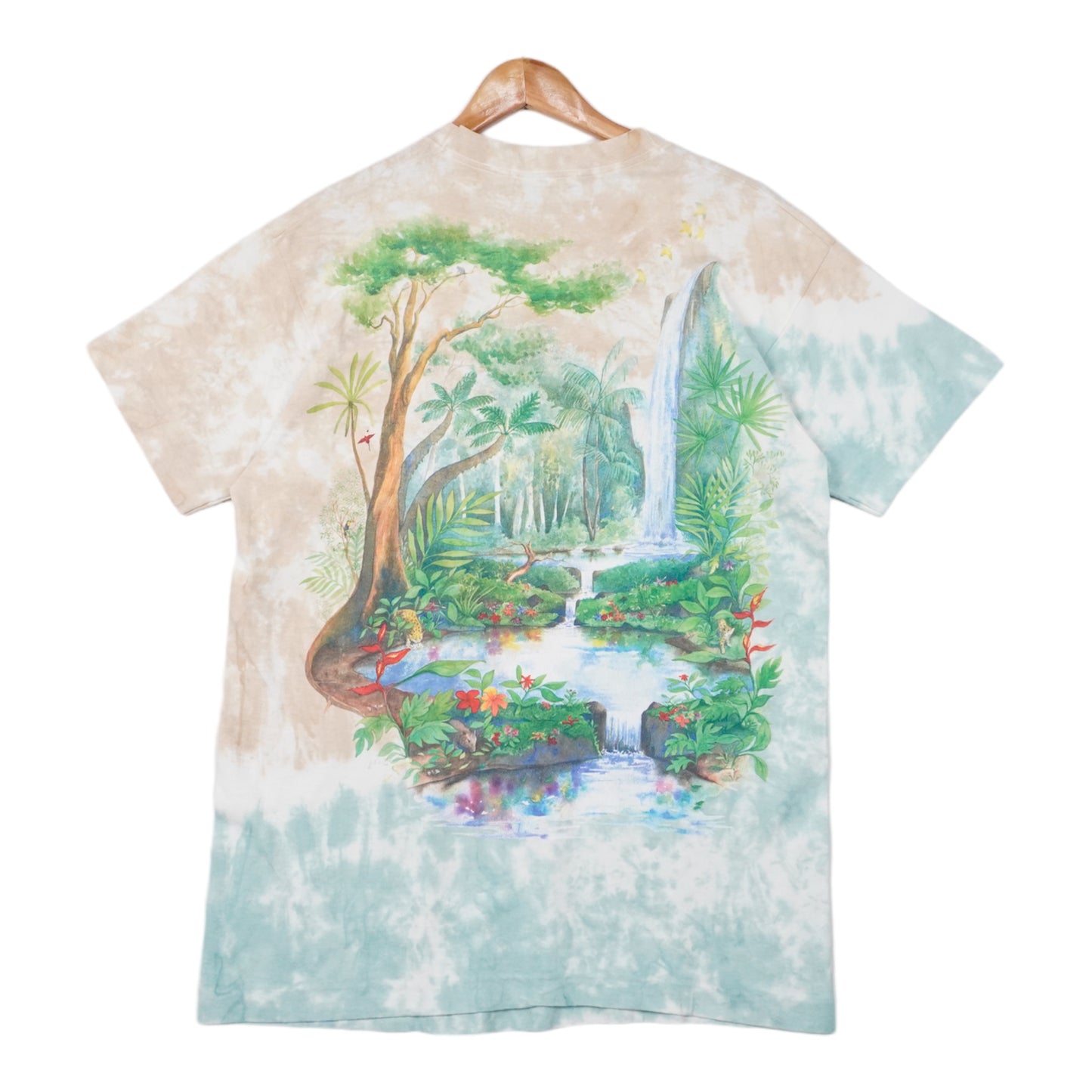 90s Liquid blue T-shirt Beige Green L