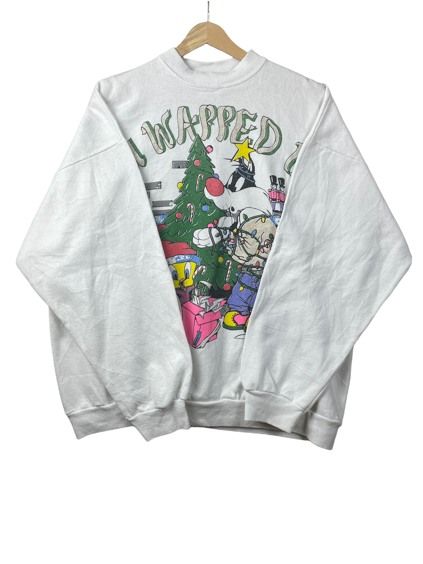 90s Looney Tunes Christmas Sweatshirt white L