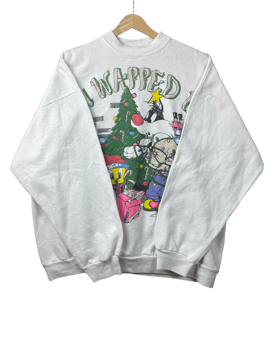 90s Looney Tunes Christmas Sweatshirt white L