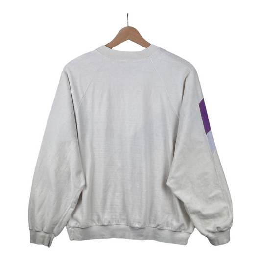 80s Unbranded Velours Sweatshirt White Purple S/M