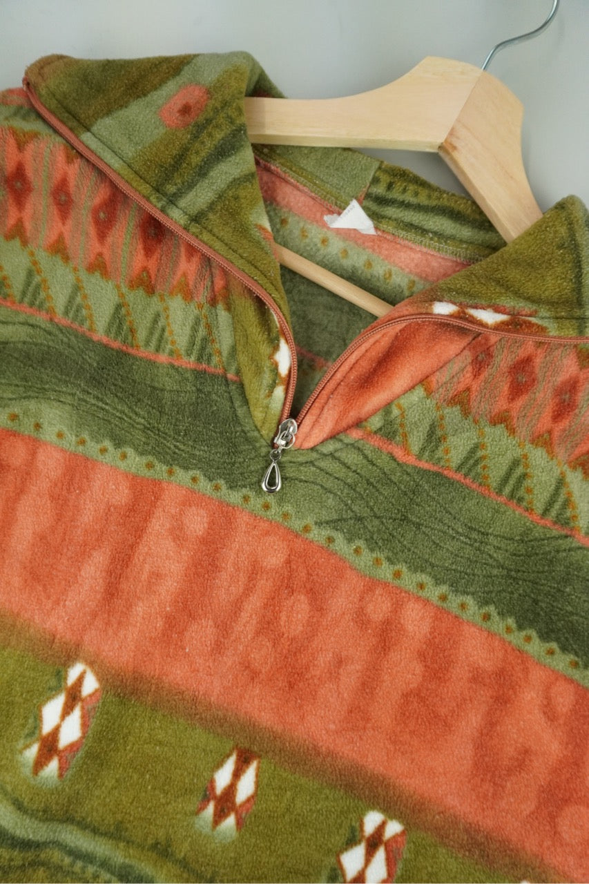 90s Unbranded Crazy Fleece Orange Green XL