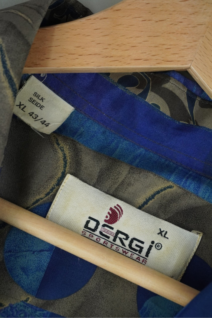 90s Dergi Sportswear Silk Shirt Blue XL
