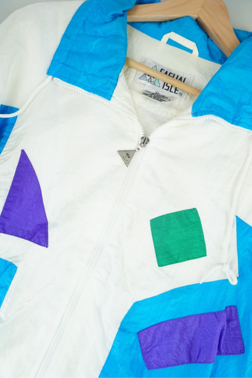 90s Casual Isle Jacket White Blue M