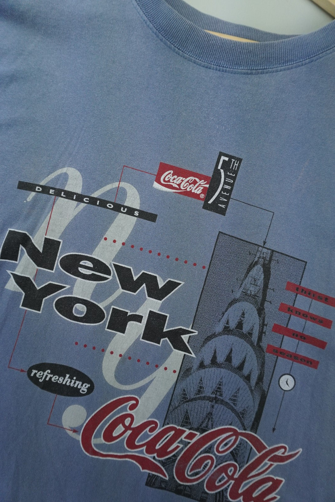 90s Cocal Cola New York Empire State Building T-Shirt Blue XL