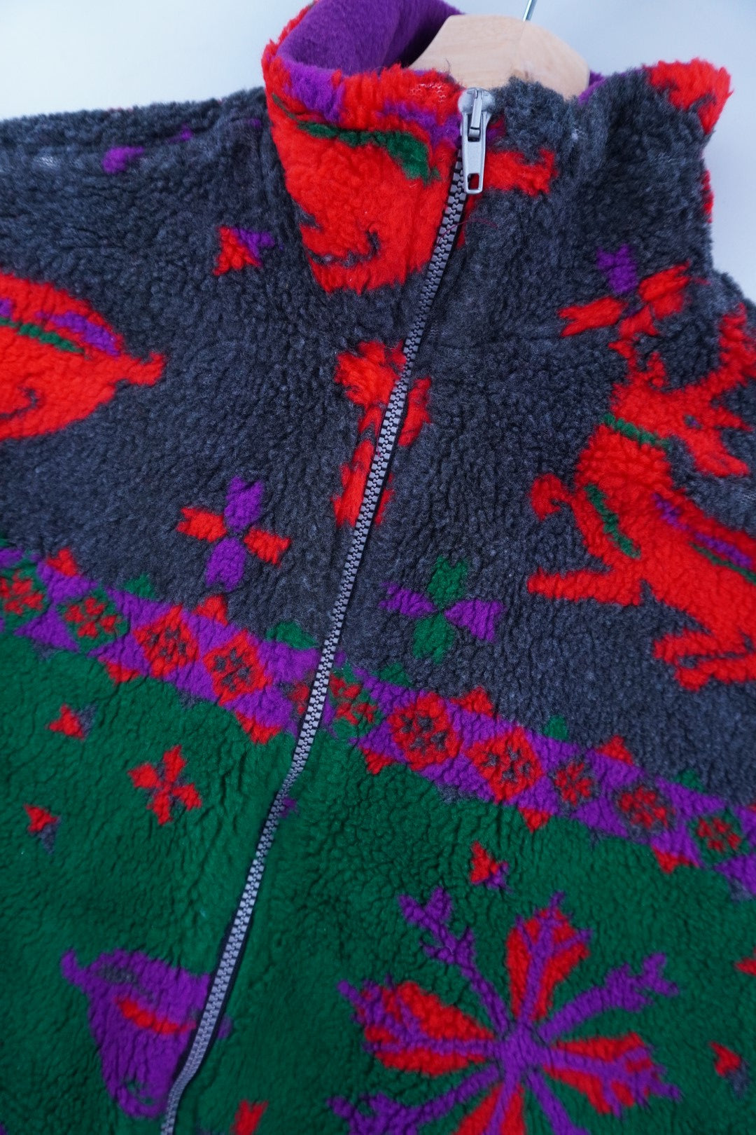 90s KUP Line Fleece Vest Green Red S/M