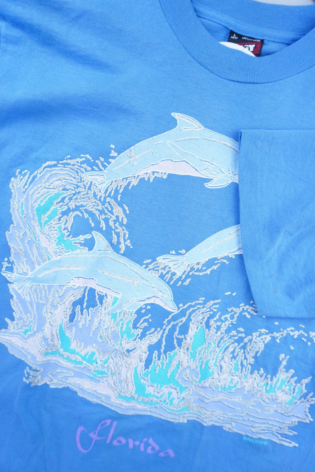 90s Fruit of the Loom Dolphin Tourist T-Shirt Blue L