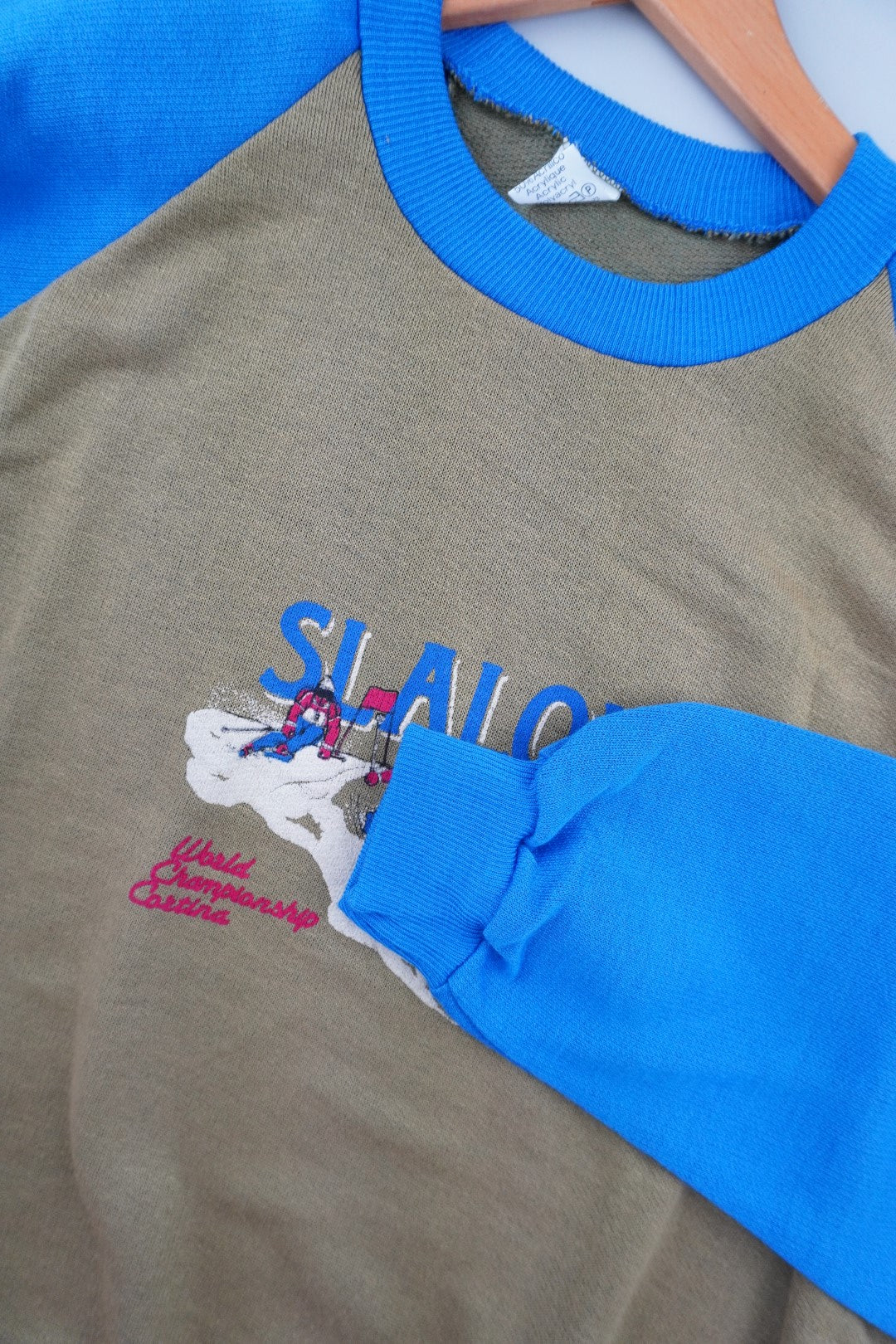 80s Unbranded Ski Slalom Sweatshirt Khaki Blue M