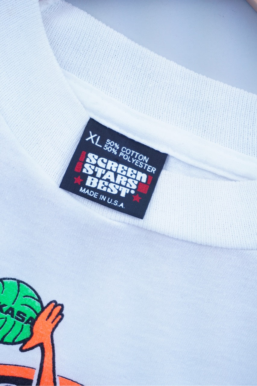 90s Screen Stars Spike-a-Roo Volleyball Single Stitch T-Shirt White Neon L/XL