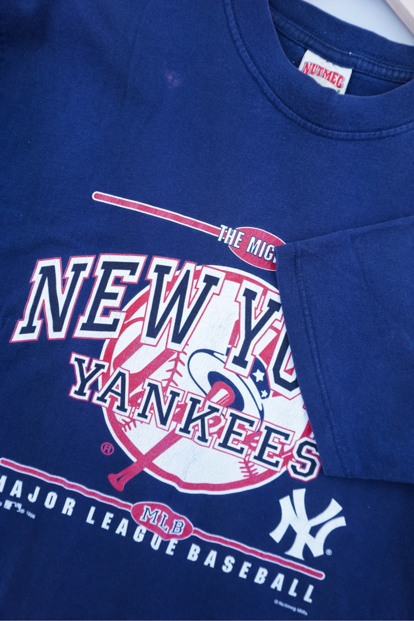 90s Nutmeg Mills New York Yankees MLB T-Shirt Navy M