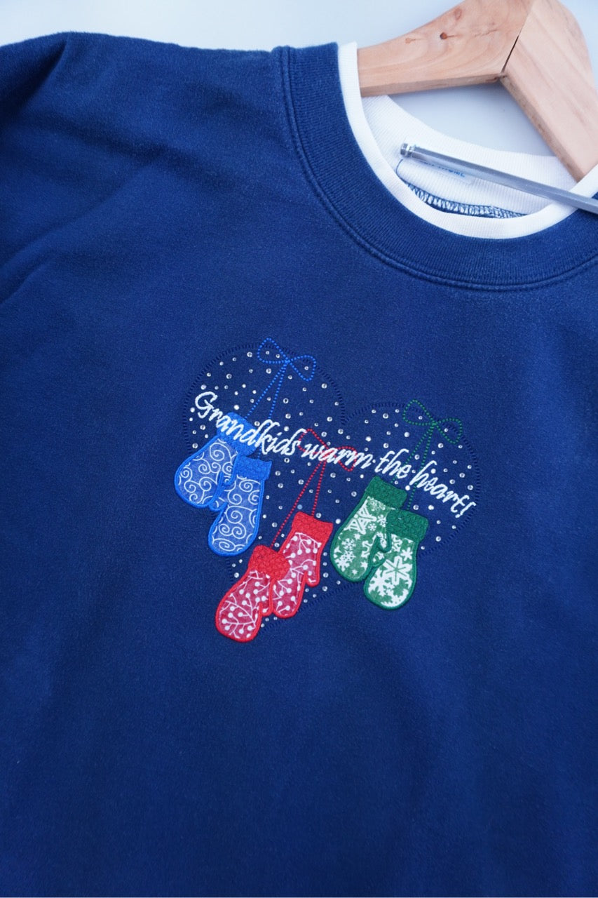 90s Unbranded Christmas Sweatshirt Blue M