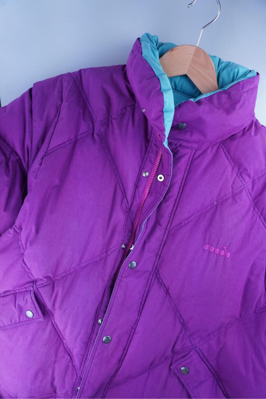 90s Diadora Ski Down Jacket Purple Turqoise L/XL