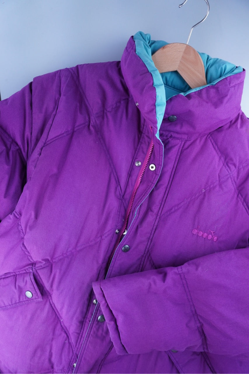 90s Diadora Ski Down Jacket Purple Turqoise L/XL