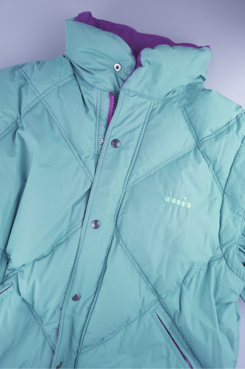 90s Diadora Ski Down Jacket Purple Turqoise L/XL
