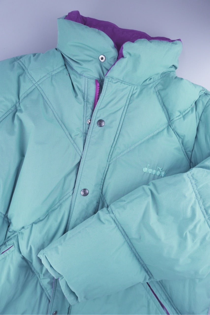 90s Diadora Ski Down Jacket Purple Turqoise L/XL