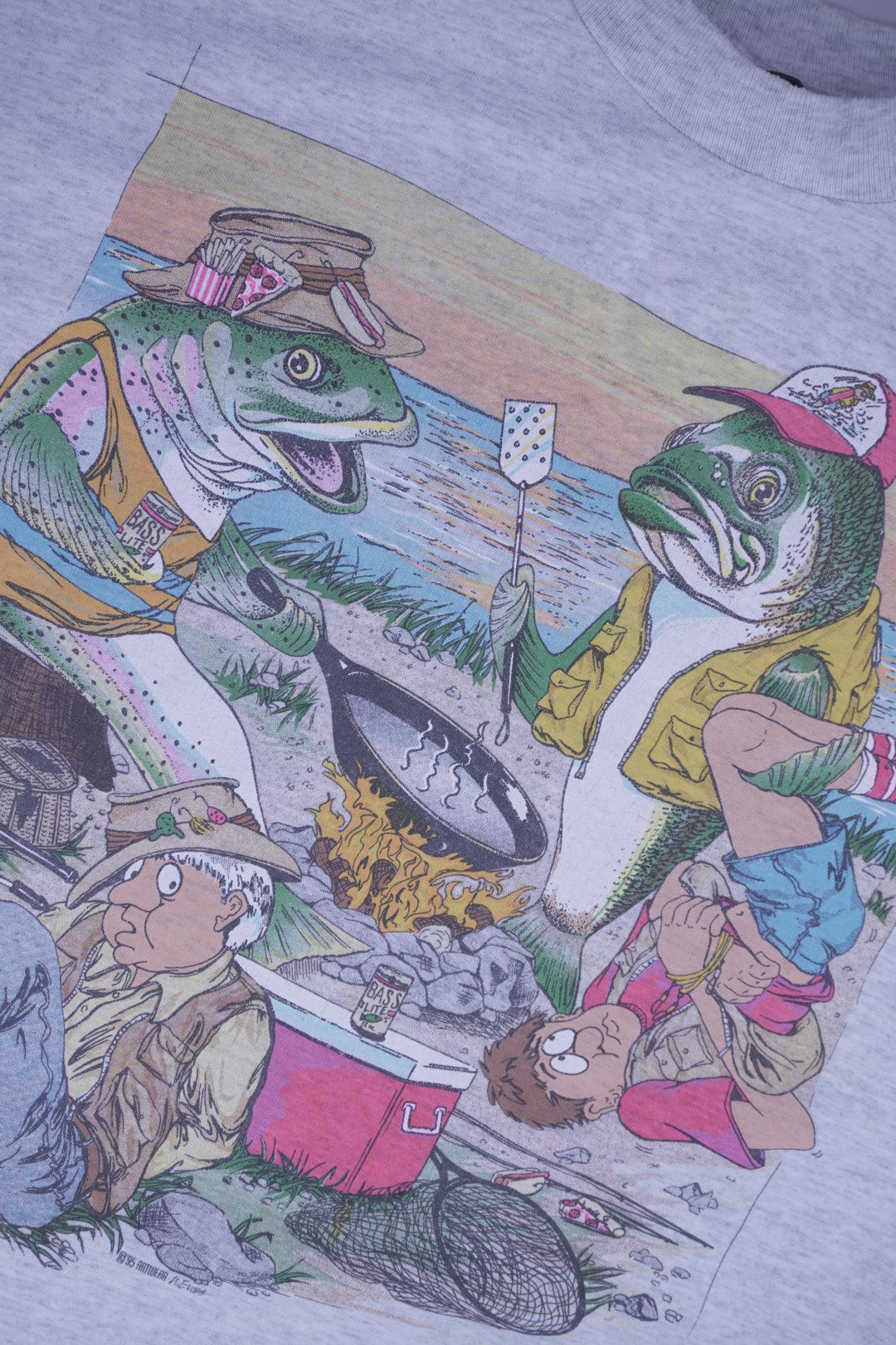 90s Screen Stars Fish Fishing Fishers T-Shirt Grey M