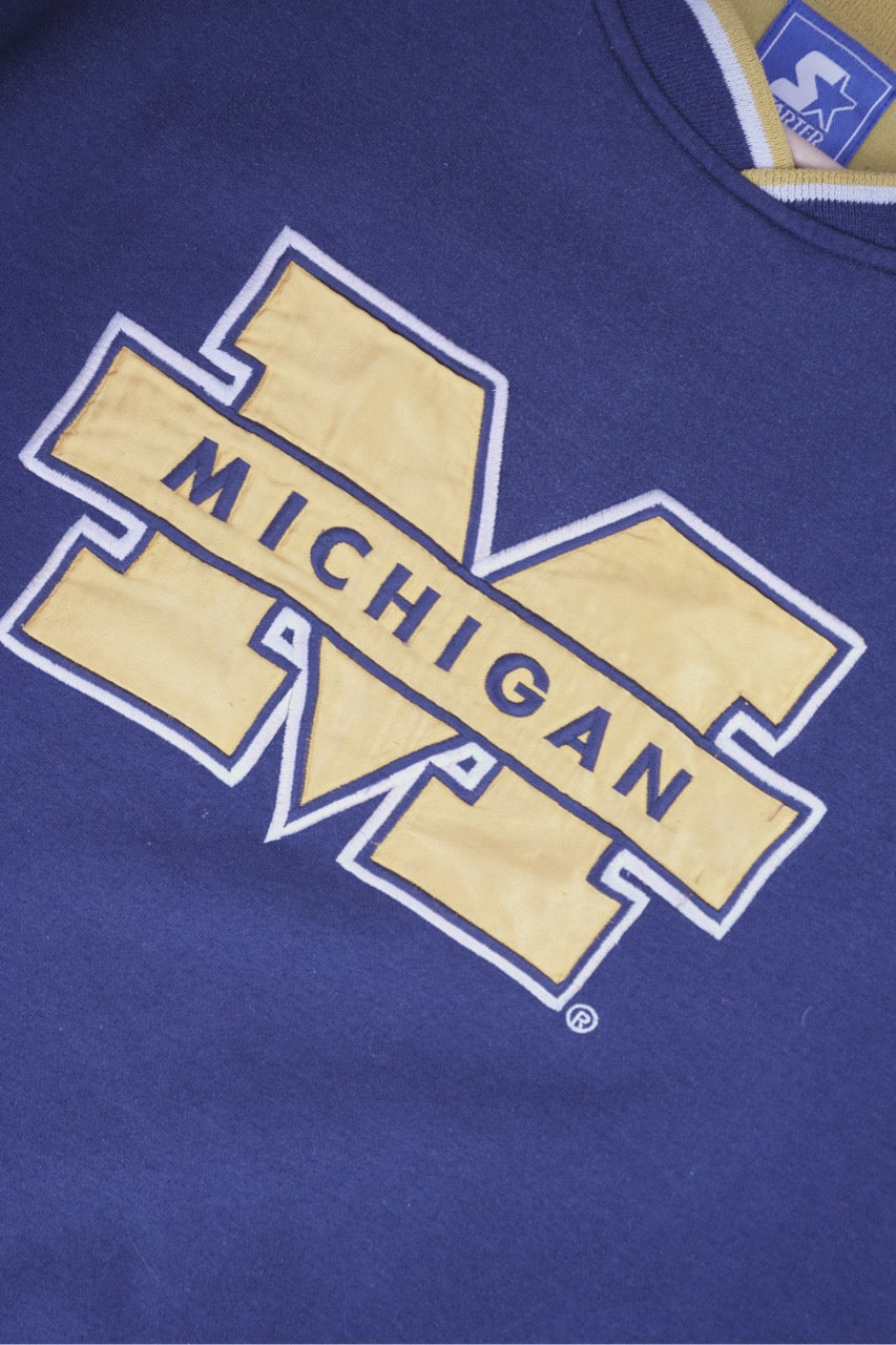 90s Starter Michigan Wolverines NCAA Sweatshirt Navy Blue XL