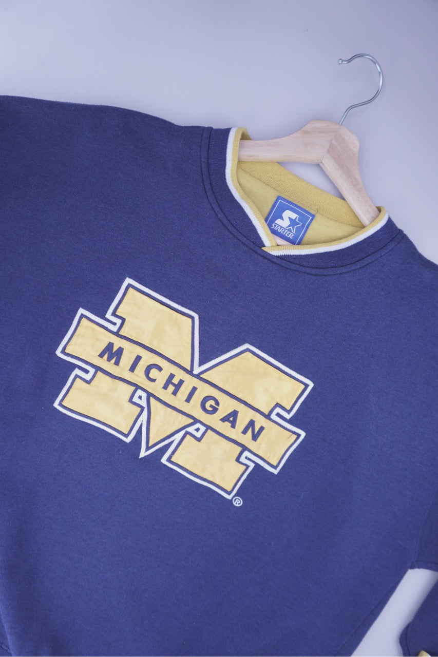 90s Starter Michigan Wolverines NCAA Sweatshirt Navy Blue XL