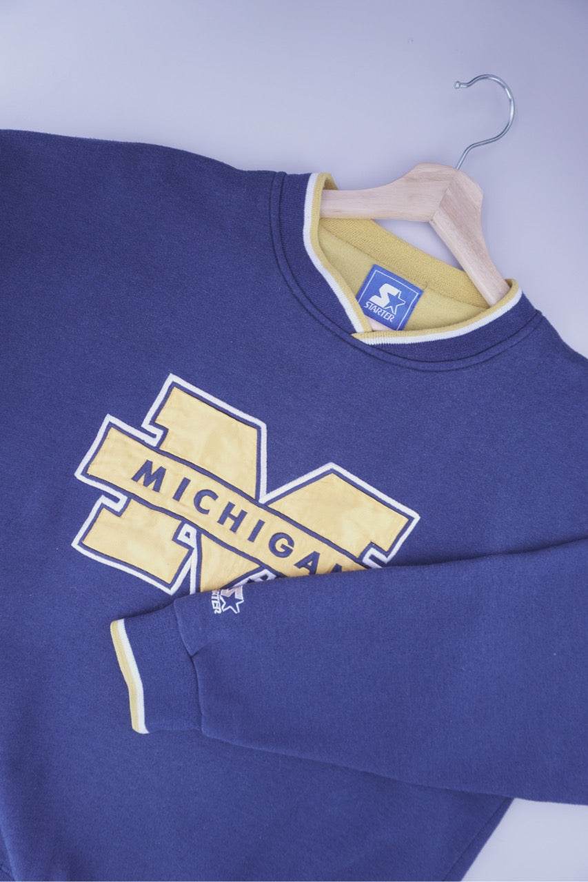 90s Starter Michigan Wolverines NCAA Sweatshirt Navy Blue XL