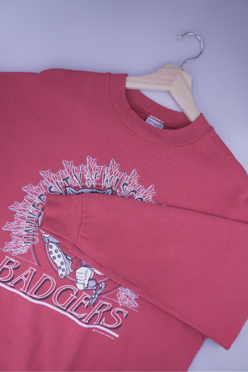 90s Fruit of the Loom Wisconsin Badgers NCAA Sweatshirt Red L