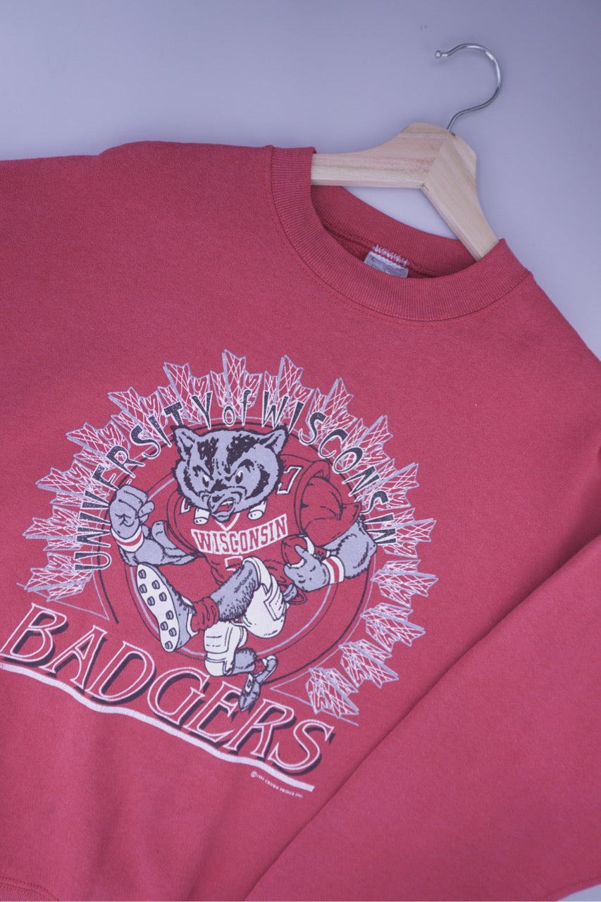 90s Fruit of the Loom Wisconsin Badgers NCAA Sweatshirt Red L