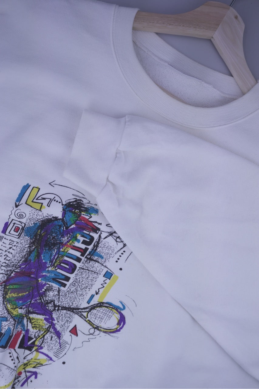 90s Adidas Tennis Sweatshirt White L