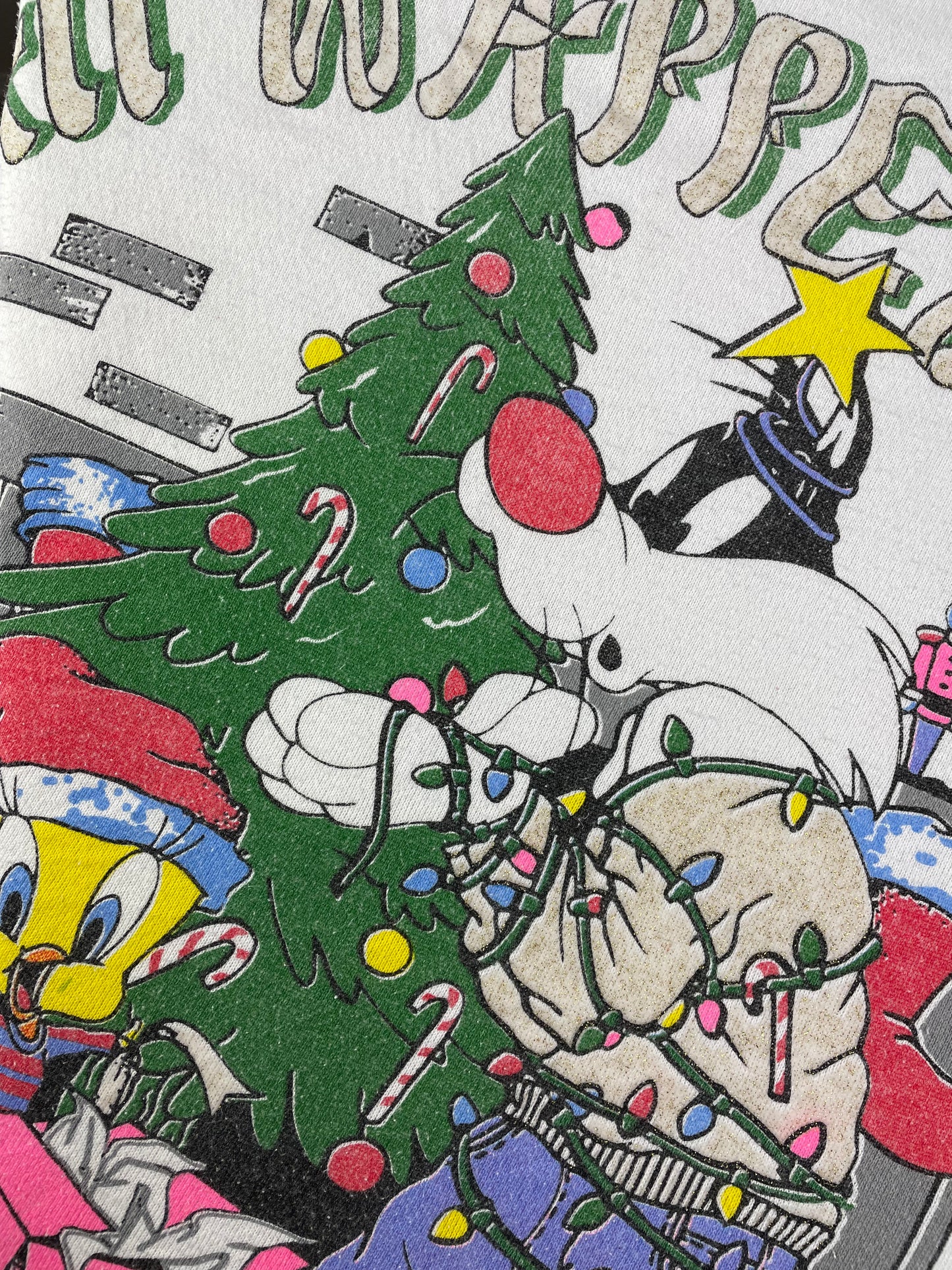 90s Looney Tunes Christmas Sweatshirt white L